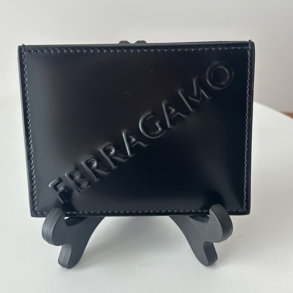 Salvatore Ferragamo Slim Black Patent Leather Case Wallet Nwot